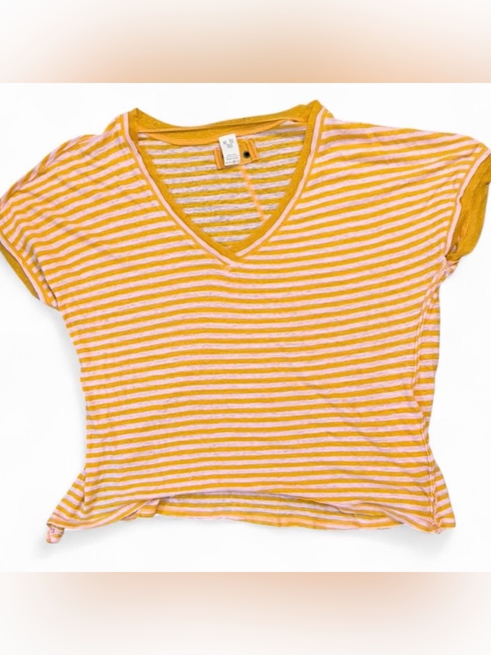 We The Free Yellow & White Striped V-Neck Tank oversized Medium